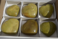 Polished Green Opal Gemstone Hearts  x 6 From Antsirabe, Madagascar