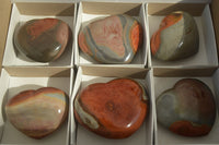 Polished Polychrome Jasper Hearts  x 6 From Mahajanga, Madagascar