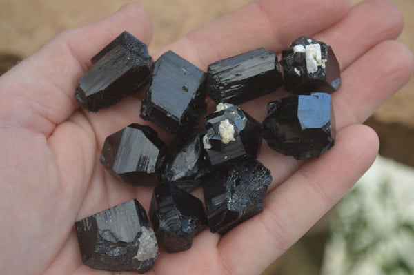 Natural Schorl Black Tourmaline Mini Specimens With Hyalite On Some  x 70 From Erongo, Namibia