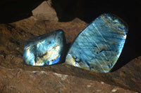 Polished Gorgeous Flashy Labradorite Standing Free Forms  x 2 From Tulear, Madagascar