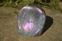 Polished Rare Purple Flash Labradorite Standing Free Forms x 3 From Tulear, Madagascar