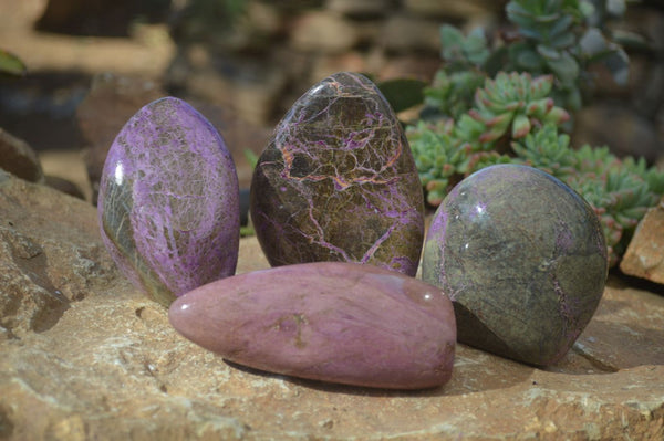 Polished Stichtite & Serpentine Standing Free Forms x 4 From Barberton, South Africa