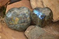 Polished  Puffy Labradorite Gemstone Hearts  x 2 From Tulear, Madagascar