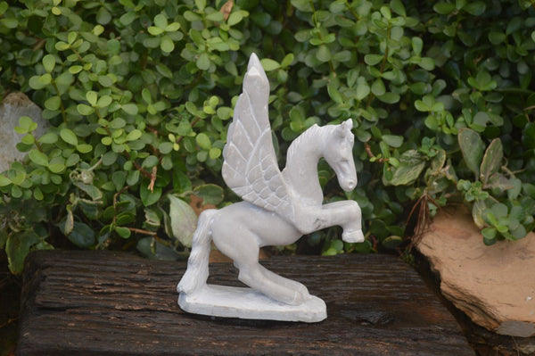 Polished White Marble Pegasus Carving x 1 From Zimbabwe