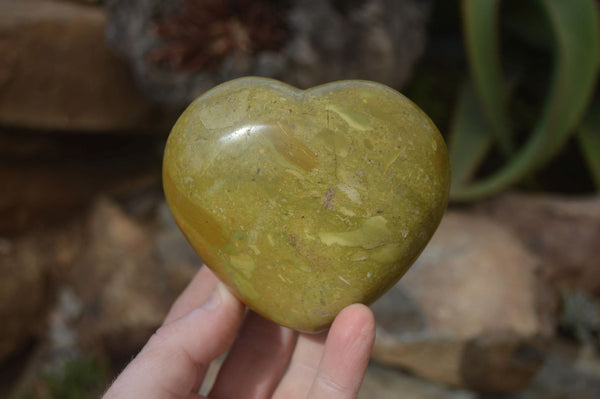 Polished Green Opal Gemstone Hearts  x 6 From Antsirabe, Madagascar