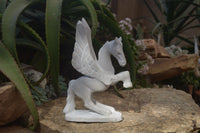 Polished White Marble Pegasus Carving x 1 From Zimbabwe