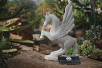 Polished White Marble Pegasus Carving x 1 From Zimbabwe