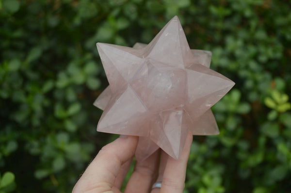 Polished Gemmy Rose Quartz Merkabah Stars x 2 From Ambatondrazaka, Madagascar