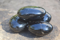 Polished Schorl Black Tourmaline Palm Stones  x 12 From Madagascar - Toprock Gemstones and Minerals 