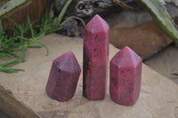 Polished Bright Pink Rhodonite Points  x 3 From Madagascar - Toprock Gemstones and Minerals 