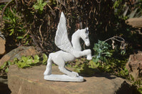 Polished White Marble Pegasus Carving x 1 From Zimbabwe