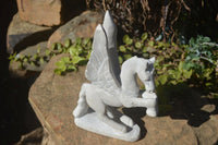 Polished White Marble Pegasus Carving x 1 From Zimbabwe