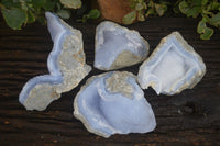 Natural Blue Lace Agate Geode Specimens  x 4 From Malawi - Toprock Gemstones and Minerals 