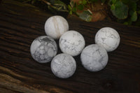 Polished White Howlite Spheres  x 6 From Zimbabwe