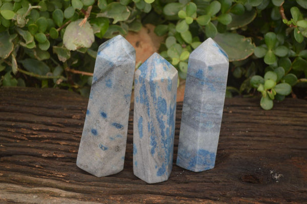 Polished Blue Spotted Spinel Quartz Points  x 3 From Madagascar