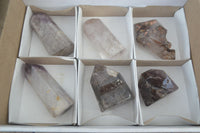 Polished Smokey Window Amethyst Points x 6 From Madagascar