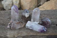 Polished Smokey Window Amethyst Points x 6 From Madagascar