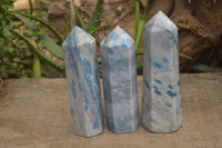 Polished Blue Spotted Spinel Quartz Points x 3 From Madagascar