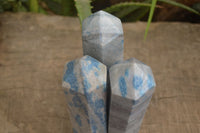 Polished Blue Spotted Spinel Quartz Points x 3 From Madagascar