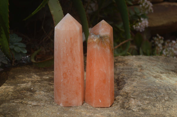 Polished Orange Twist Calcite Points x 2 From Maevantanana, Madagascar