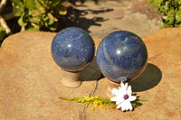 Polished Blue Lazulite Spheres  x 2 From Ambatfinhandrana, Madagascar - TopRock