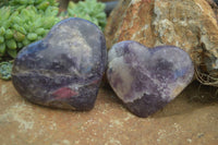 Polished Purple Lepidolite Hearts With Pink Rubellite On Some  x 6 From Madagascar - Toprock Gemstones and Minerals 