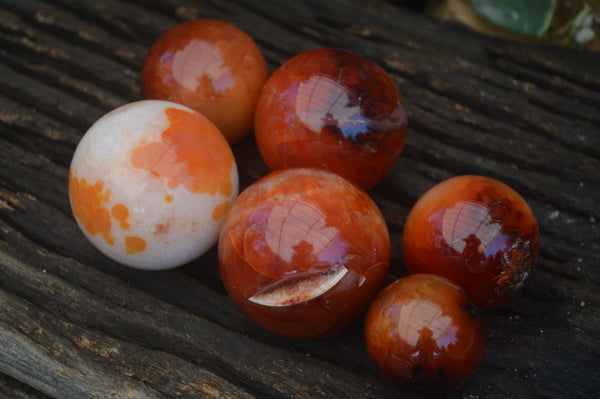 Polished Carnelian Agate Spheres  x 6 From Madagascar - Toprock Gemstones and Minerals 