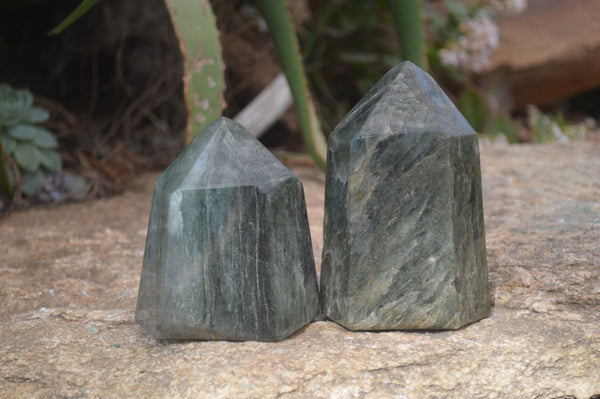 Polished Banded Green Fuchsite Quartz Points x 2 From Madagascar