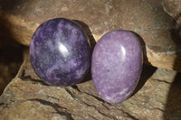 Polished Purple Lepidolite Palm Stones  x 12 From Zimbabwe