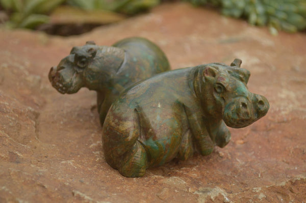 Polished Verdite Hippo Carvings  x 3 From Zimbabwe - TopRock