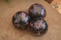 Polished Pink & Black Rhodonite Spheres  x 3 From Madagascar - Toprock Gemstones and Minerals 