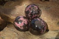 Polished Pink & Black Rhodonite Spheres  x 3 From Madagascar - Toprock Gemstones and Minerals 