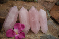 Polished Double Terminated Pink Rose Quartz Points  x 4 From Ambatondrazaka, Madagascar - TopRock