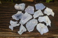 Natural Etched Blue Chalcedony Specimens  x 12 From Nsanje, Malawi