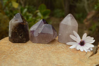 Polished Trio Of Smokey Amethyst Window Quartz Crystals  x 3 From Akansobe, Madagascar - TopRock