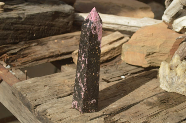 Polished Pink & Black Rhodonite Point x 1 From Madagascar