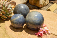 Polished Blue Lazulite Spheres  x 3 From Madagascar - TopRock