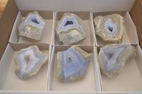 Polished One Side Blue Lace Agate Specimens x 6 From Nsanje, Malawi