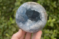 Polished Blue Celestite Geode Spheres  x 3 From Sakoany, Madagascar