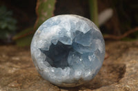 Polished Blue Celestite Geode Spheres  x 3 From Sakoany, Madagascar