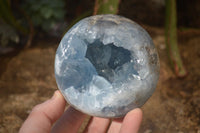 Polished Blue Celestite Geode Spheres  x 3 From Sakoany, Madagascar