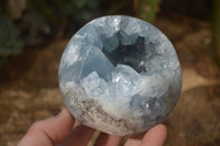 Polished Blue Celestite Geode Spheres  x 3 From Sakoany, Madagascar