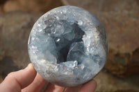 Polished Blue Celestite Geode Spheres  x 3 From Sakoany, Madagascar