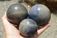 Polished Blue Lazulite Spheres  x 3 From Madagascar - TopRock