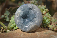 Polished Blue Celestite Geode Spheres  x 3 From Sakoany, Madagascar