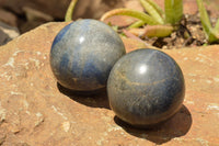 Polished Blue Lazulite Spheres  x 3 From Madagascar - TopRock