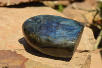 Polished Labradorite Standing Free Forms With Intense Blue & Gold Flash x 3 From Sakoany, Madagascar - TopRock