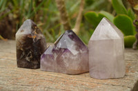 Polished Trio Of Smokey Amethyst Window Quartz Crystals  x 3 From Akansobe, Madagascar - TopRock