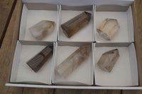 Polished Wispy Phantom Smokey Quartz Points x 6 From Madagascar