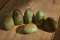 Polished  Green Chrysoprase Standing Free Forms  x 6 From Ambatondrazaka, Madagascar